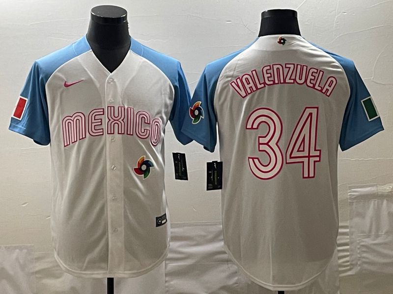 Men 2023 World Cub Mexico #34 Valenzuela White blue Nike MLB Jersey11->more jerseys->MLB Jersey